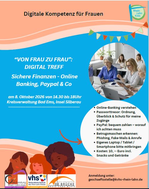 „Digitaler Treff für Frauen": Sichere Finanzen: Online Banking, der Passworttresor und PayPal/WERO!